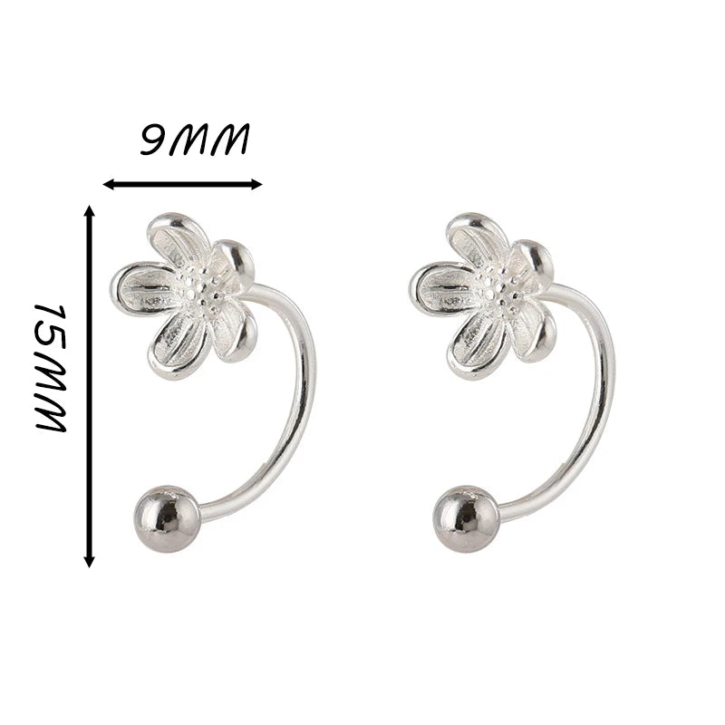 Sterling Silver Floral Stud Earrings – Minimalist Light Luxury Design