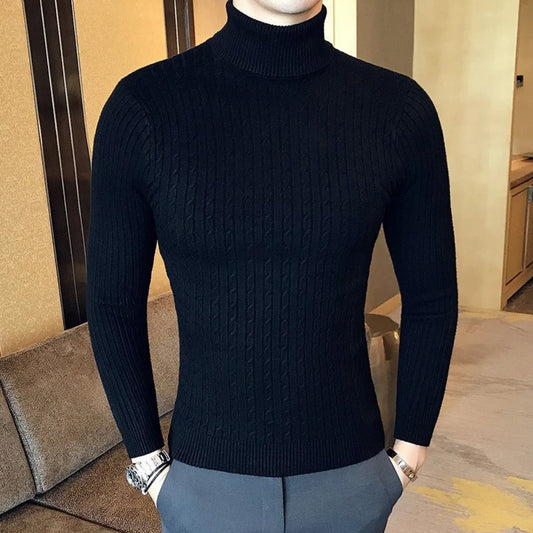 Men's Slim Fit Turtleneck Pullover Sweater – Warm Solid Color Knitted Top for Autumn/Winter