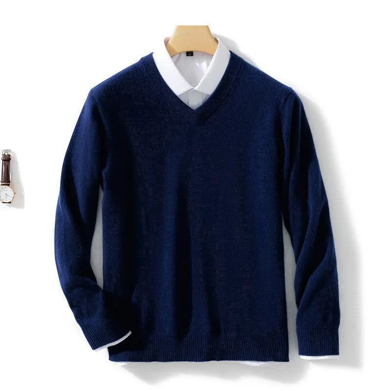 Men's Cashmere Cotton V-Neck Sweater – Warm & Stylish Winter Knitwear