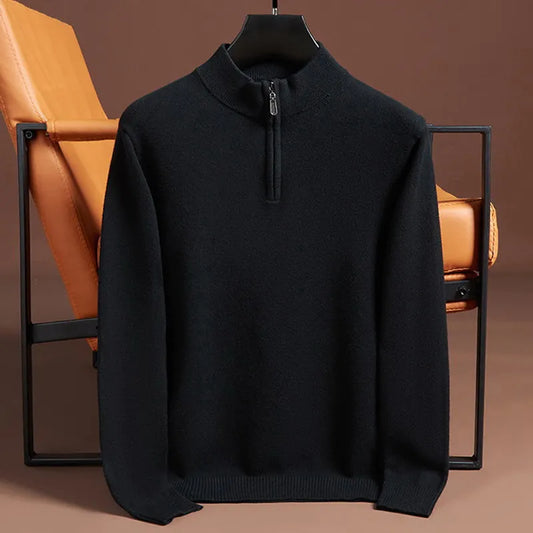 Men's Super Soft Cashmere Half-Zip Turtleneck Sweater – Warm Wool Knit