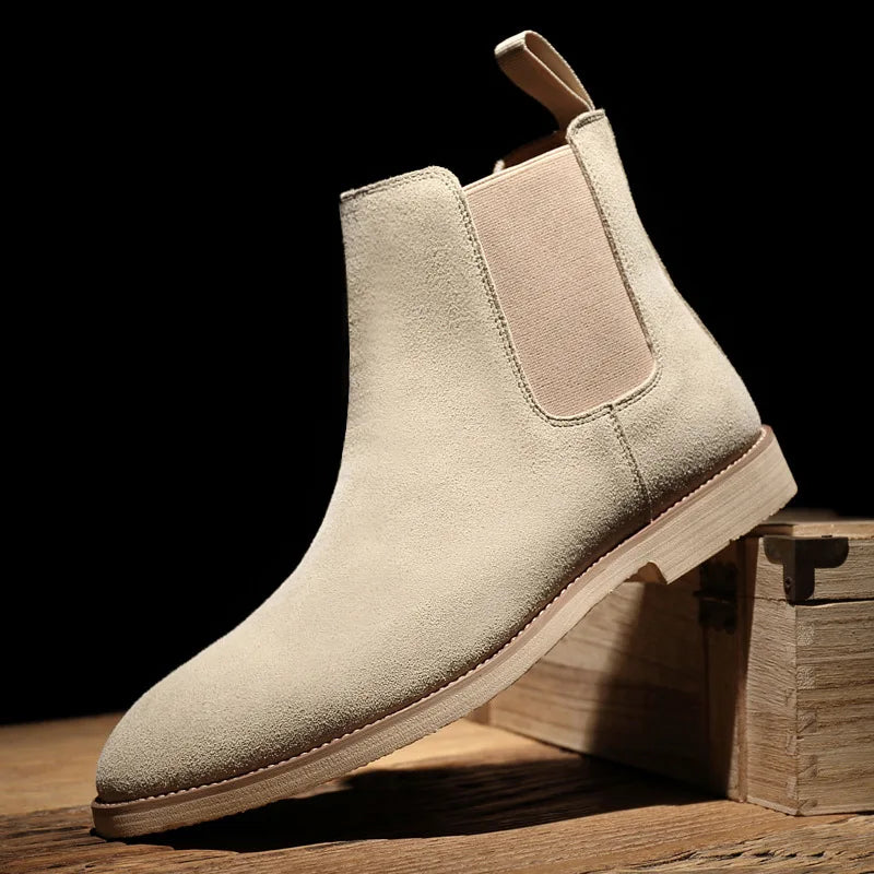 Retro Chelsea Boots for Men – Classic Cowhide Suede Leather High-Top Ankle Boots