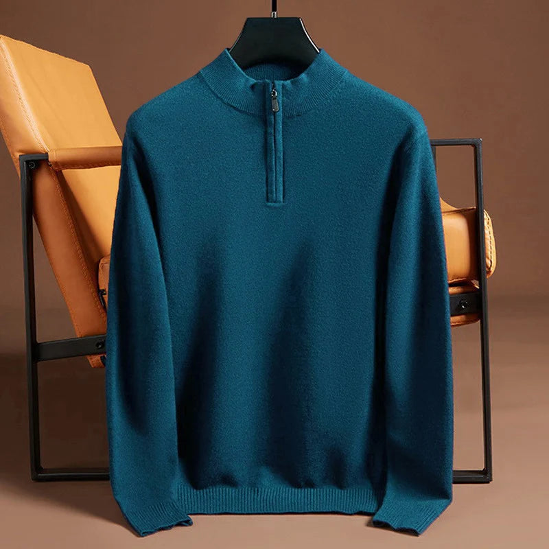 Men's Super Soft Cashmere Half-Zip Turtleneck Sweater – Warm Wool Knit