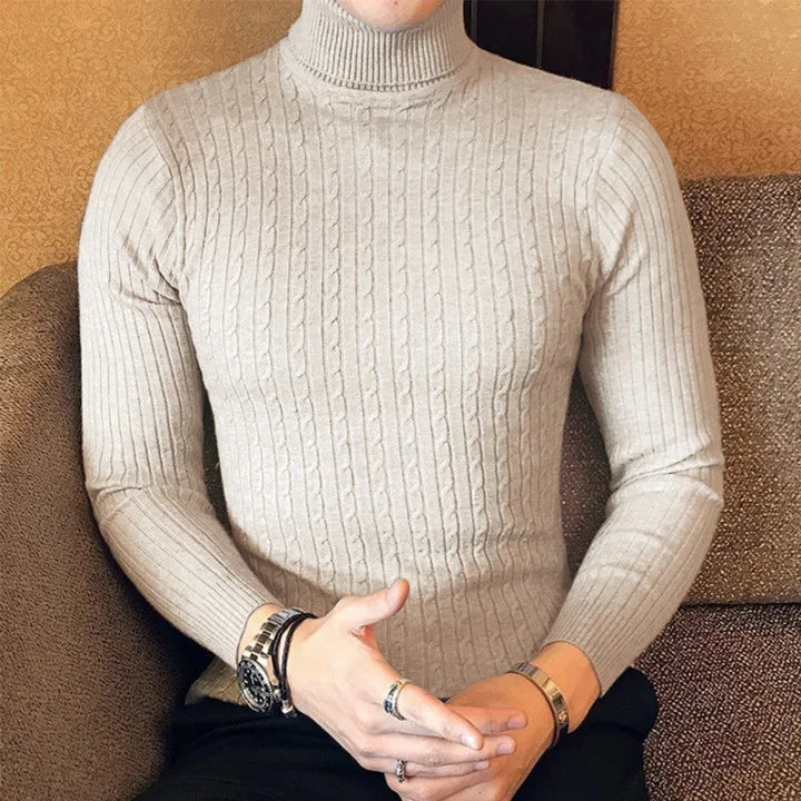 Men's Slim Fit Turtleneck Pullover Sweater – Warm Solid Color Knitted Top for Autumn/Winter