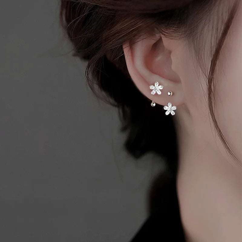 Sterling Silver Floral Stud Earrings – Minimalist Light Luxury Design