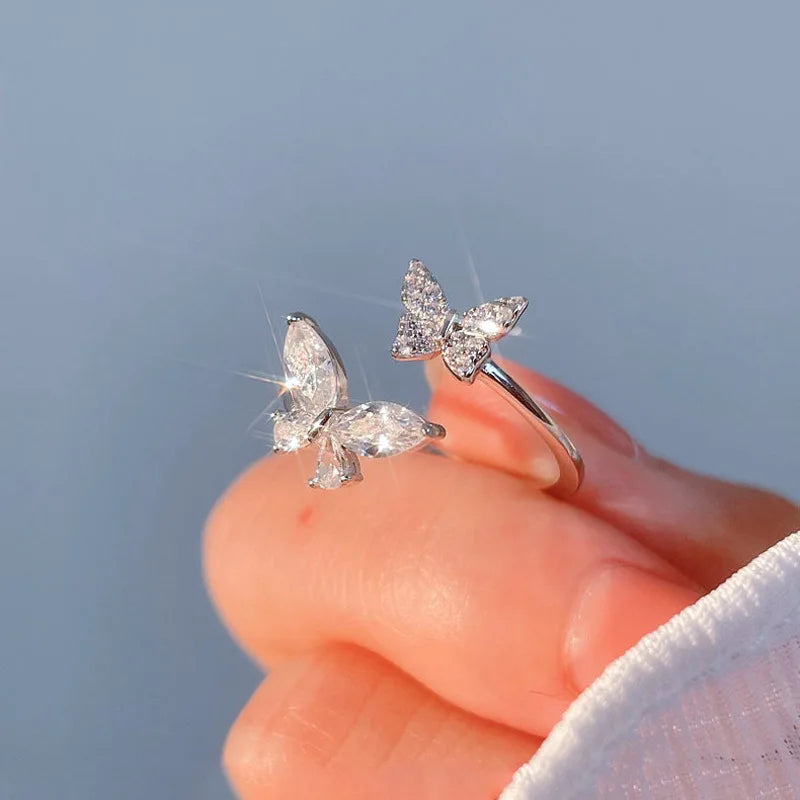 Sterling Silver Butterfly Zircon Ring – Elegant Wedding & Luxury Jewelry