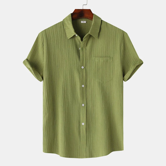 Men's Green Cotton Linen Short Sleeve Shirt – Casual Beach & Party Wear