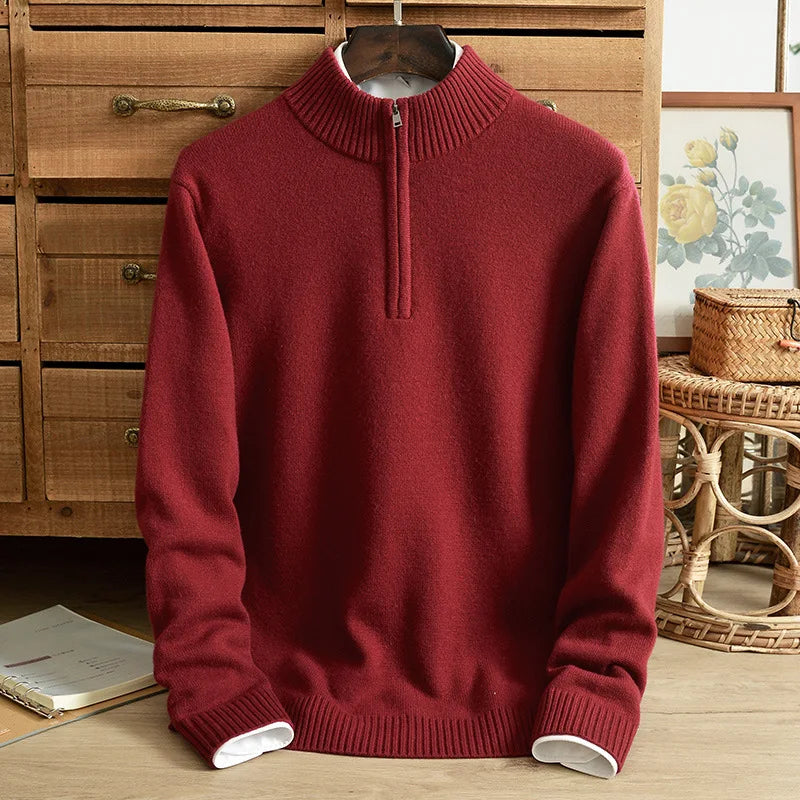 Men's Super Soft Cashmere Half-Zip Turtleneck Sweater – Warm Wool Knit