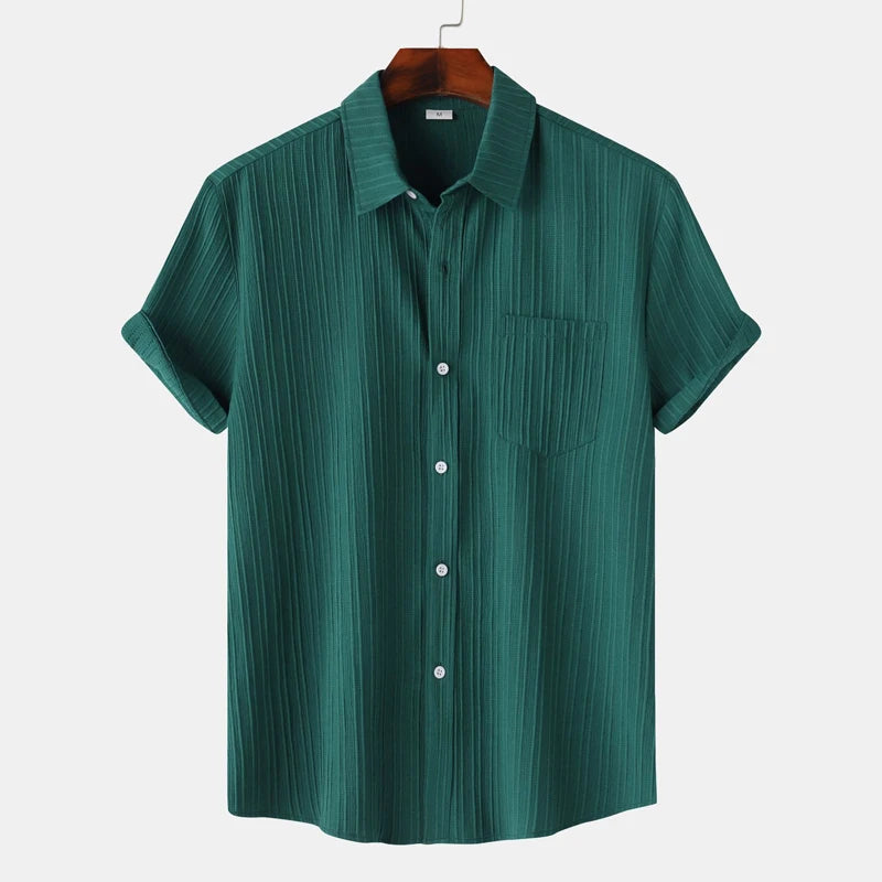 Men's Green Cotton Linen Short Sleeve Shirt – Casual Beach & Party Wear