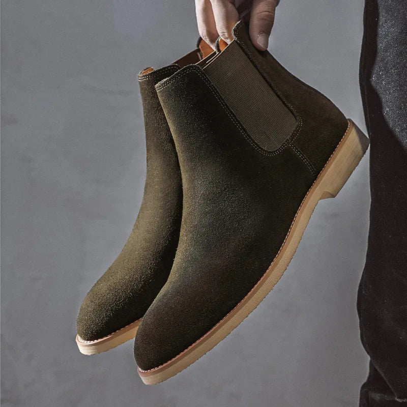 Retro Chelsea Boots for Men – Classic Cowhide Suede Leather High-Top Ankle Boots