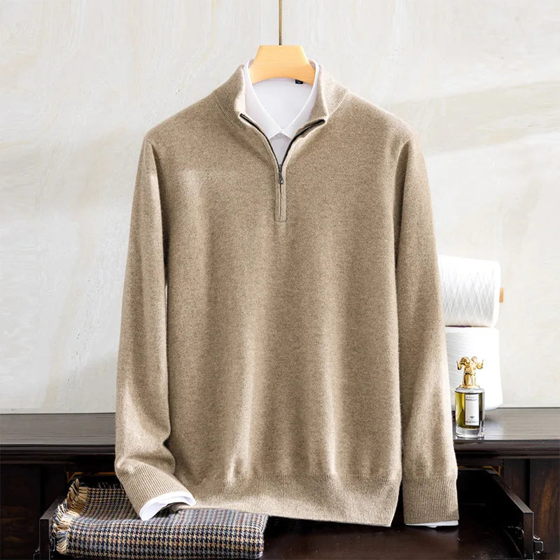 Men's Super Soft Cashmere Half-Zip Turtleneck Sweater – Warm Wool Knit