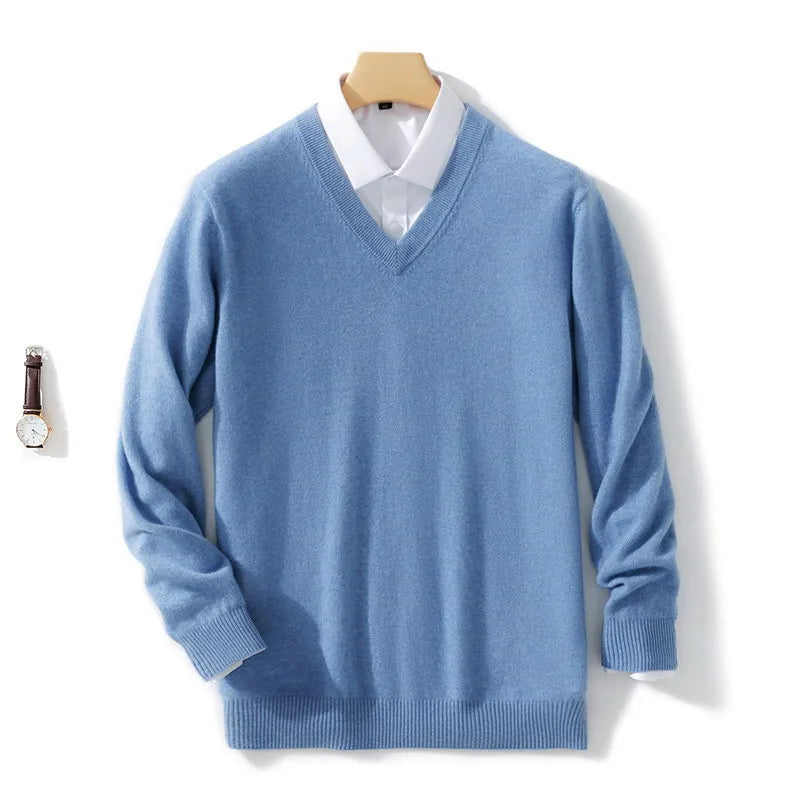 Men's Cashmere Cotton V-Neck Sweater – Warm & Stylish Winter Knitwear