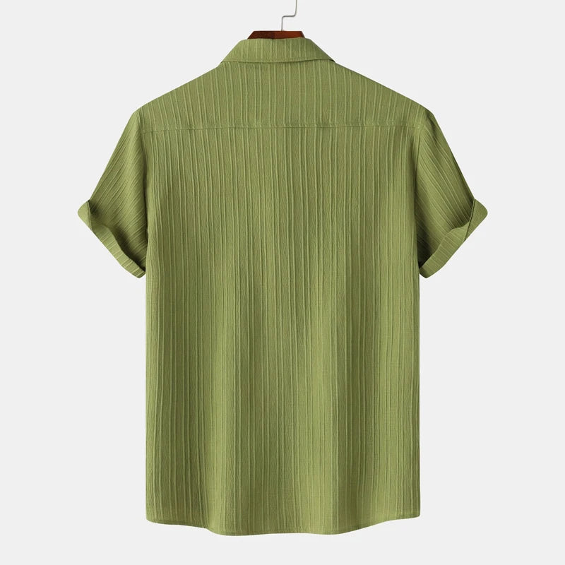 Men's Green Cotton Linen Short Sleeve Shirt – Casual Beach & Party Wear