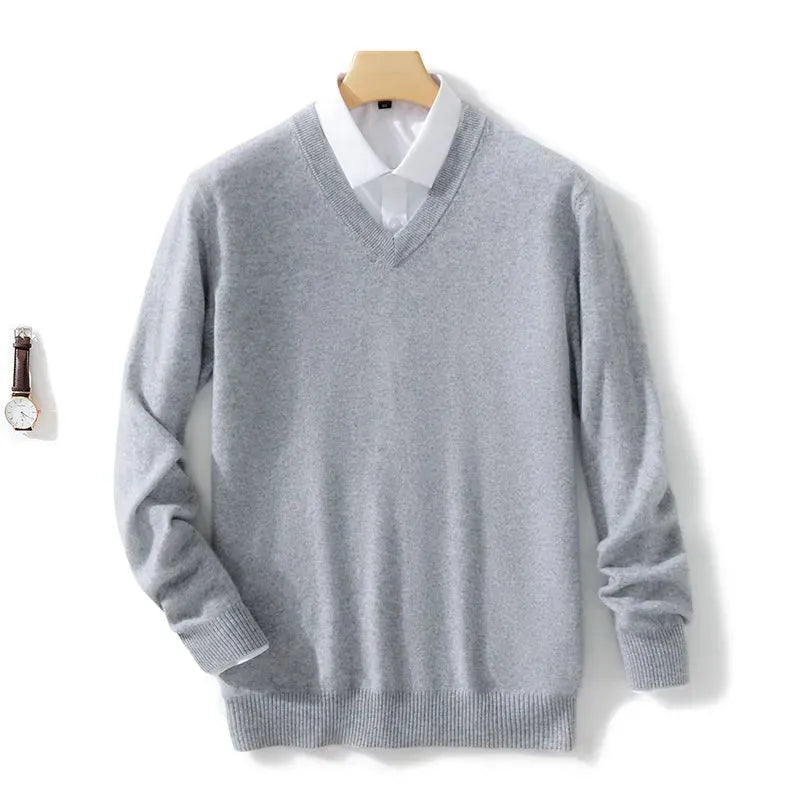 Men's Cashmere Cotton V-Neck Sweater – Warm & Stylish Winter Knitwear