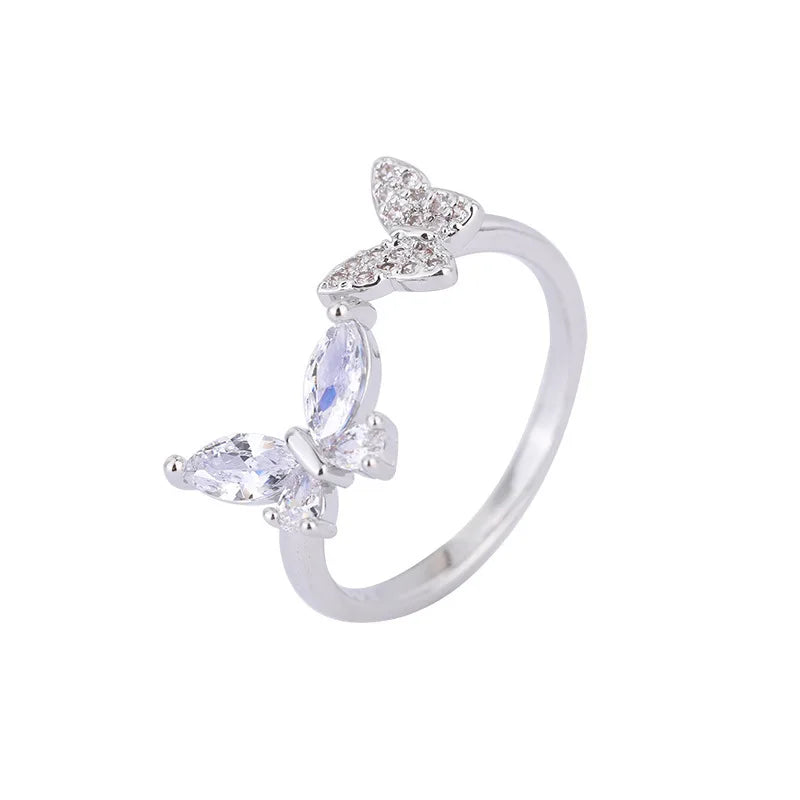 Sterling Silver Butterfly Zircon Ring – Elegant Wedding & Luxury Jewelry