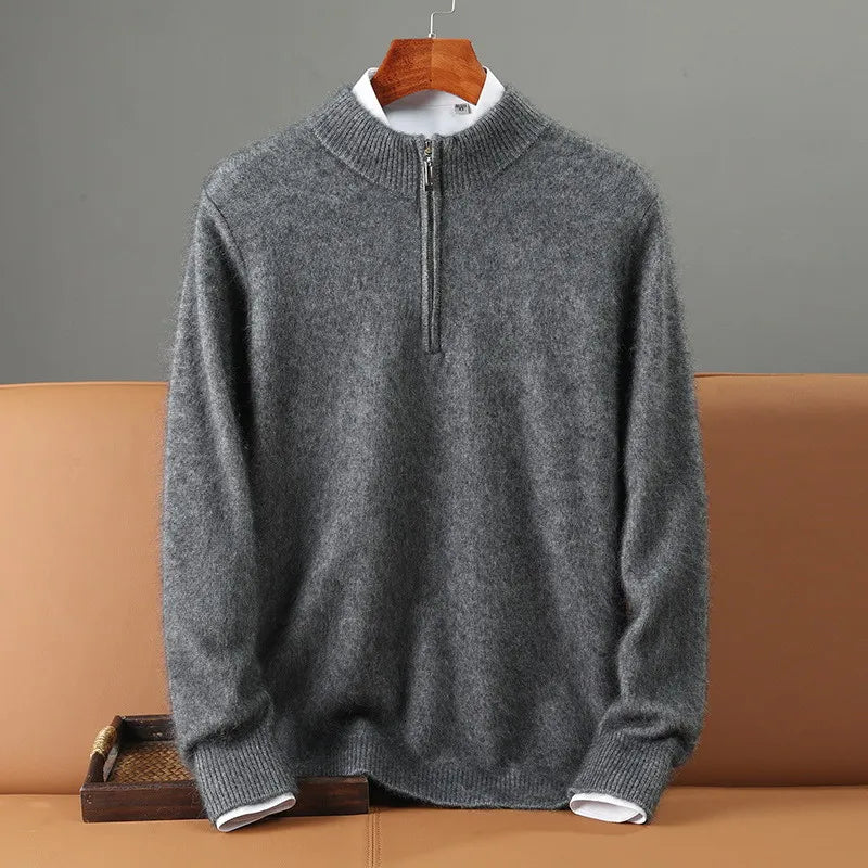 Men's Super Soft Cashmere Half-Zip Turtleneck Sweater – Warm Wool Knit