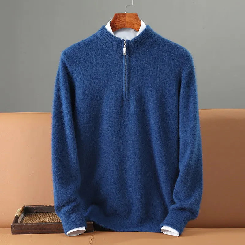 Men's Super Soft Cashmere Half-Zip Turtleneck Sweater – Warm Wool Knit