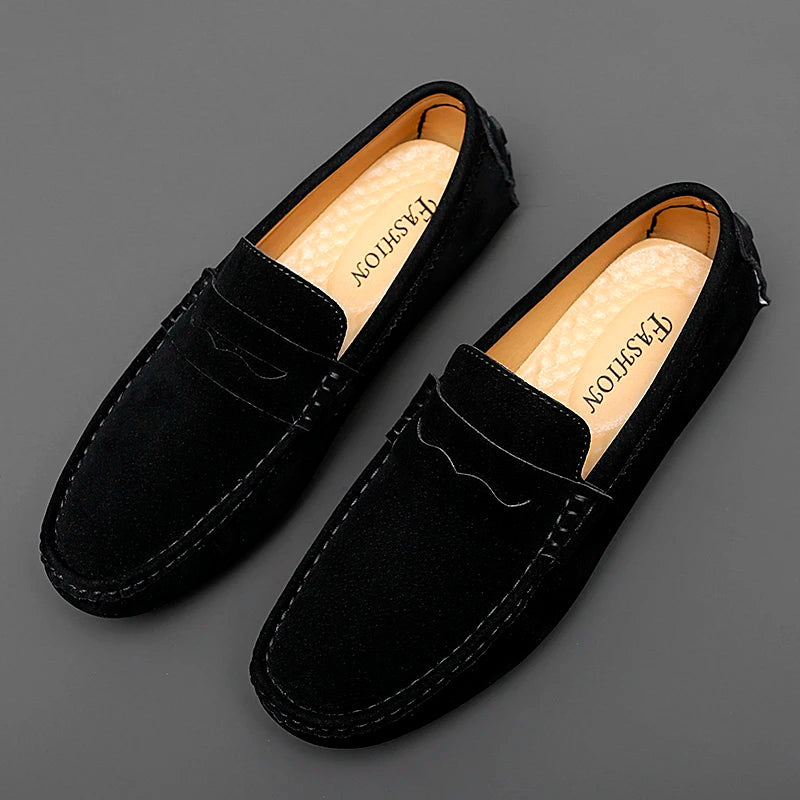 Men's Suede Leather Loafers – Classic, Comfy & Stylish Driving Shoes