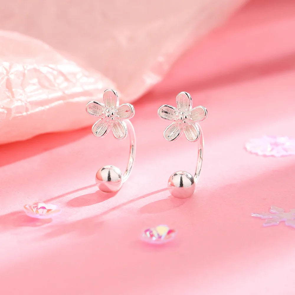 Sterling Silver Floral Stud Earrings – Minimalist Light Luxury Design