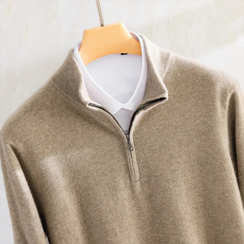 Men's Super Soft Cashmere Half-Zip Turtleneck Sweater – Warm Wool Knit