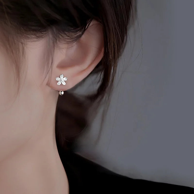 Sterling Silver Floral Stud Earrings – Minimalist Light Luxury Design