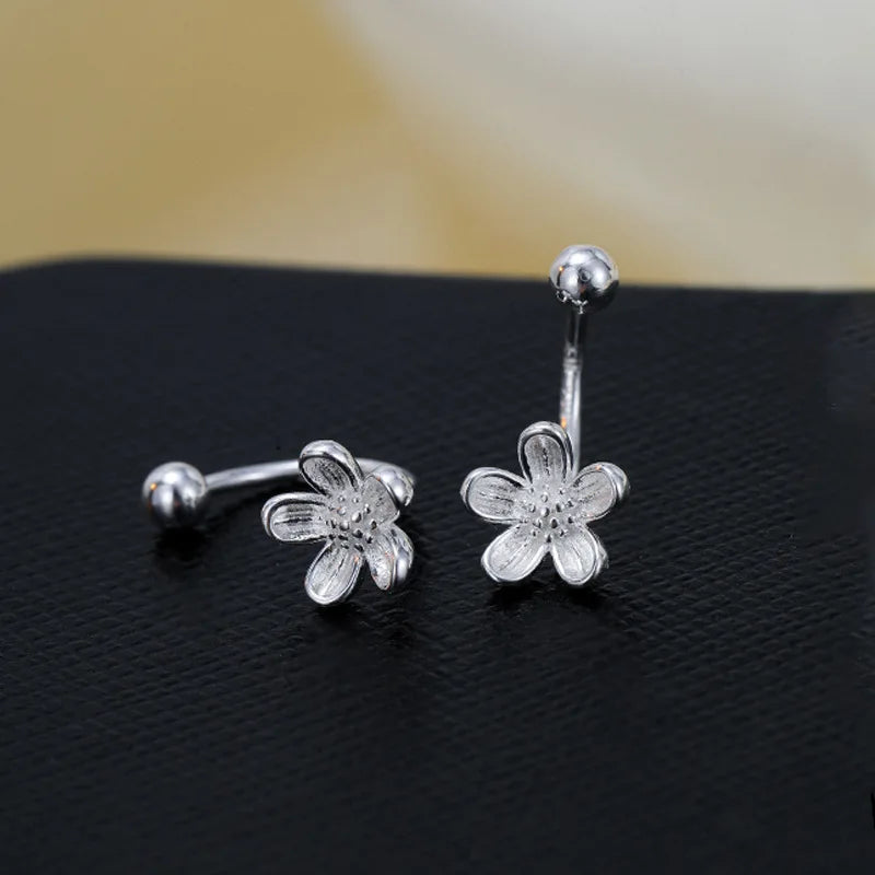 Sterling Silver Floral Stud Earrings – Minimalist Light Luxury Design