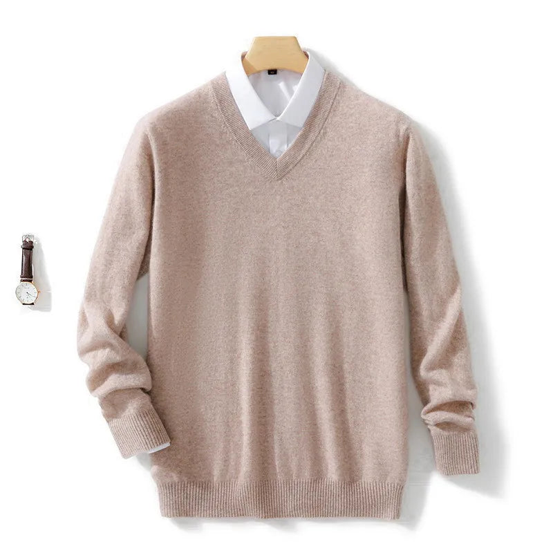 Men's Cashmere Cotton V-Neck Sweater – Warm & Stylish Winter Knitwear