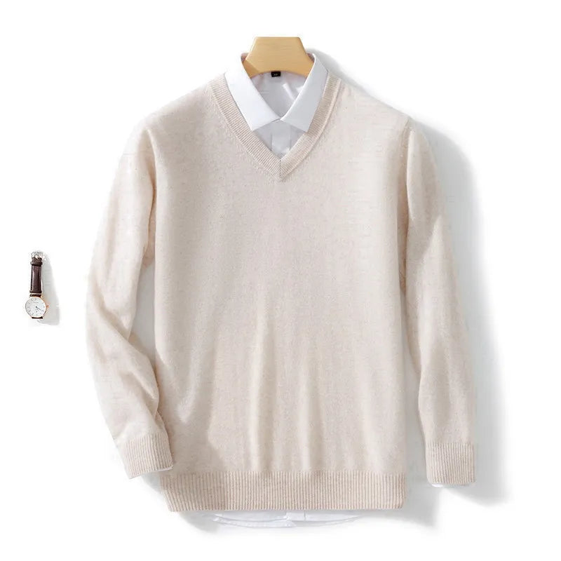 Men's Cashmere Cotton V-Neck Sweater – Warm & Stylish Winter Knitwear