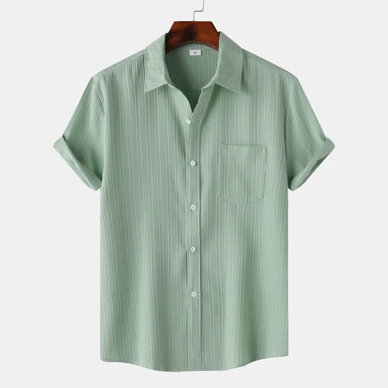 Men's Green Cotton Linen Short Sleeve Shirt – Casual Beach & Party Wear