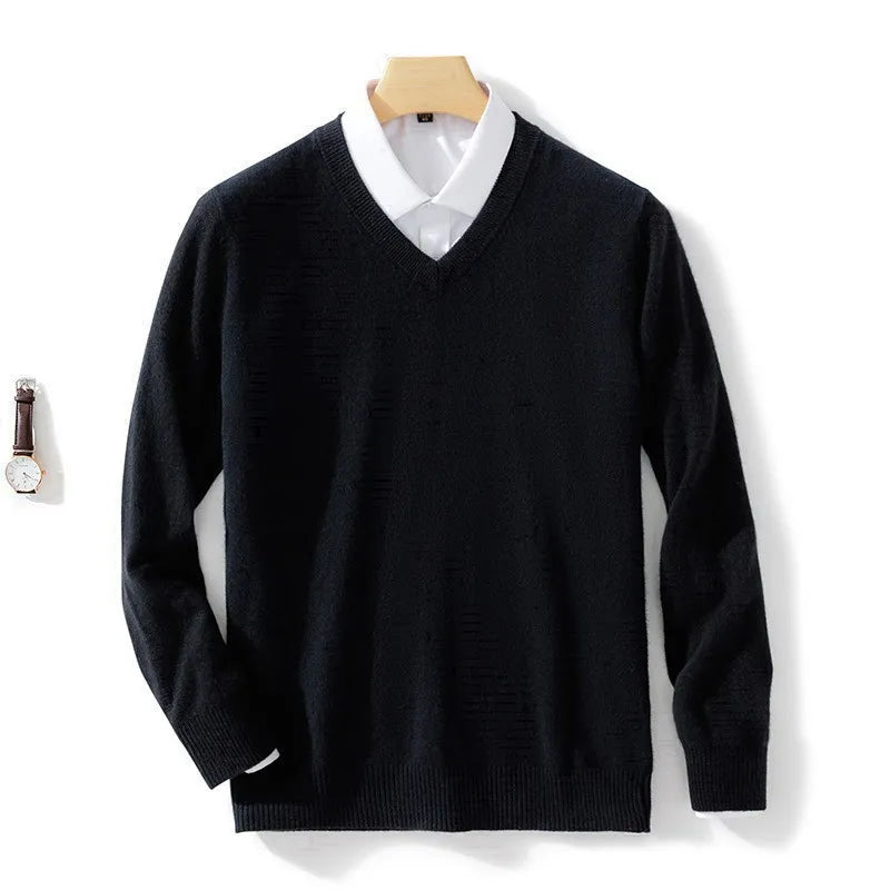 Men's Cashmere Cotton V-Neck Sweater – Warm & Stylish Winter Knitwear