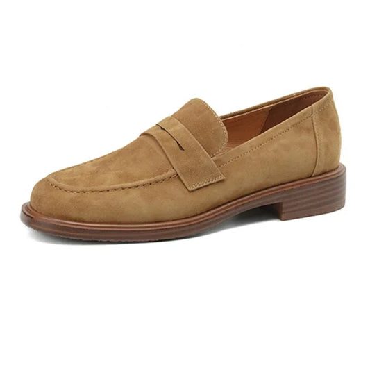 Women's Suede Leather Loafers – Vintage Low-Heel Flats for Office & Daily Wear