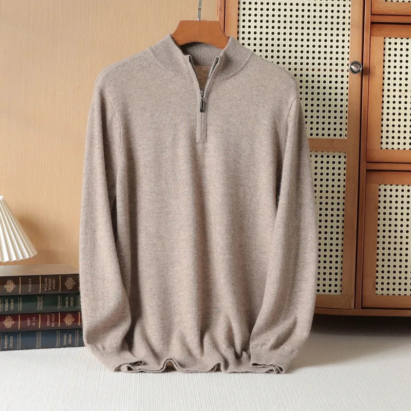 Men's Super Soft Cashmere Half-Zip Turtleneck Sweater – Warm Wool Knit