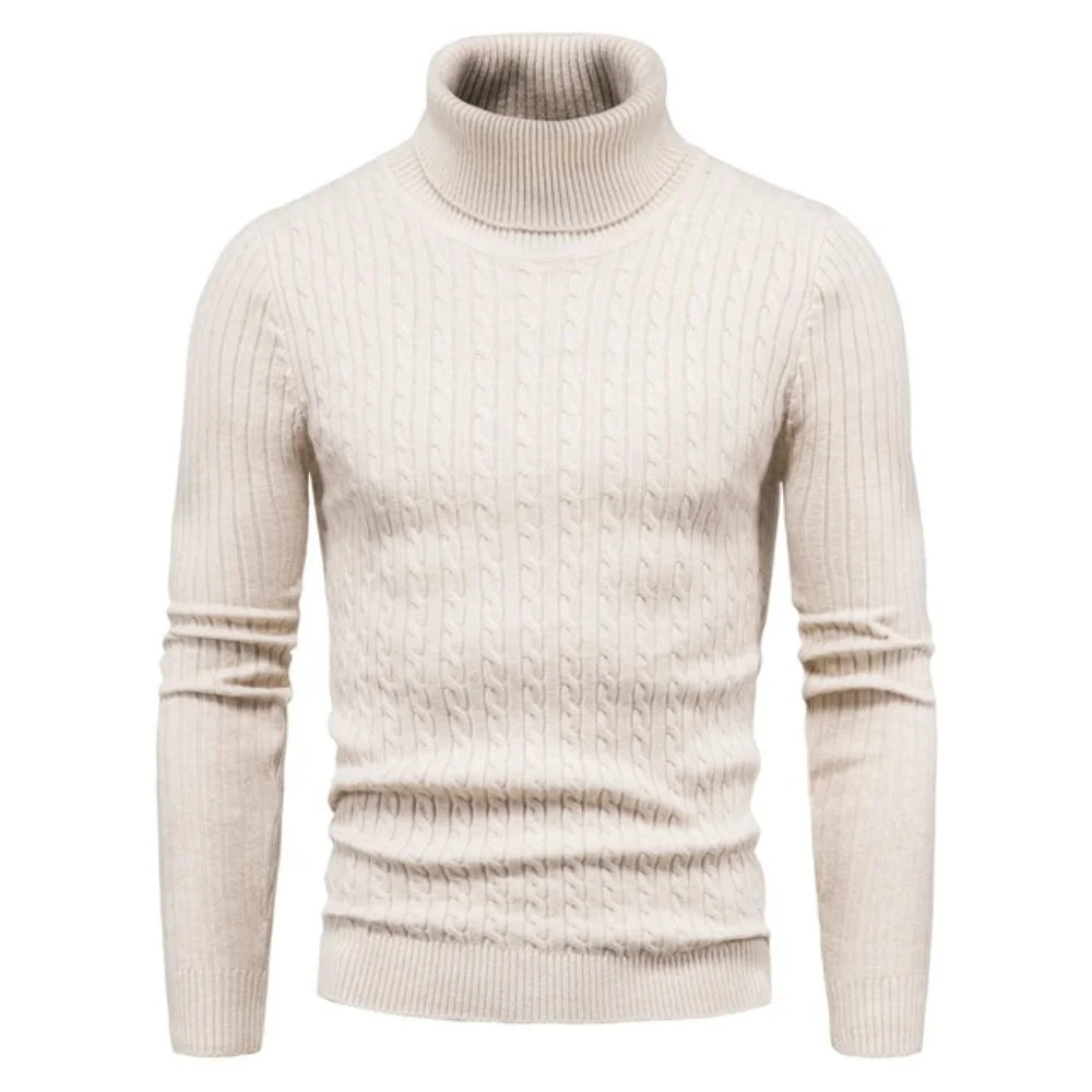 Men's Slim Fit Turtleneck Pullover Sweater – Warm Solid Color Knitted Top for Autumn/Winter