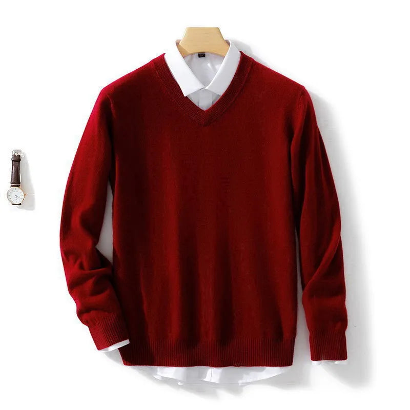 Men's Cashmere Cotton V-Neck Sweater – Warm & Stylish Winter Knitwear