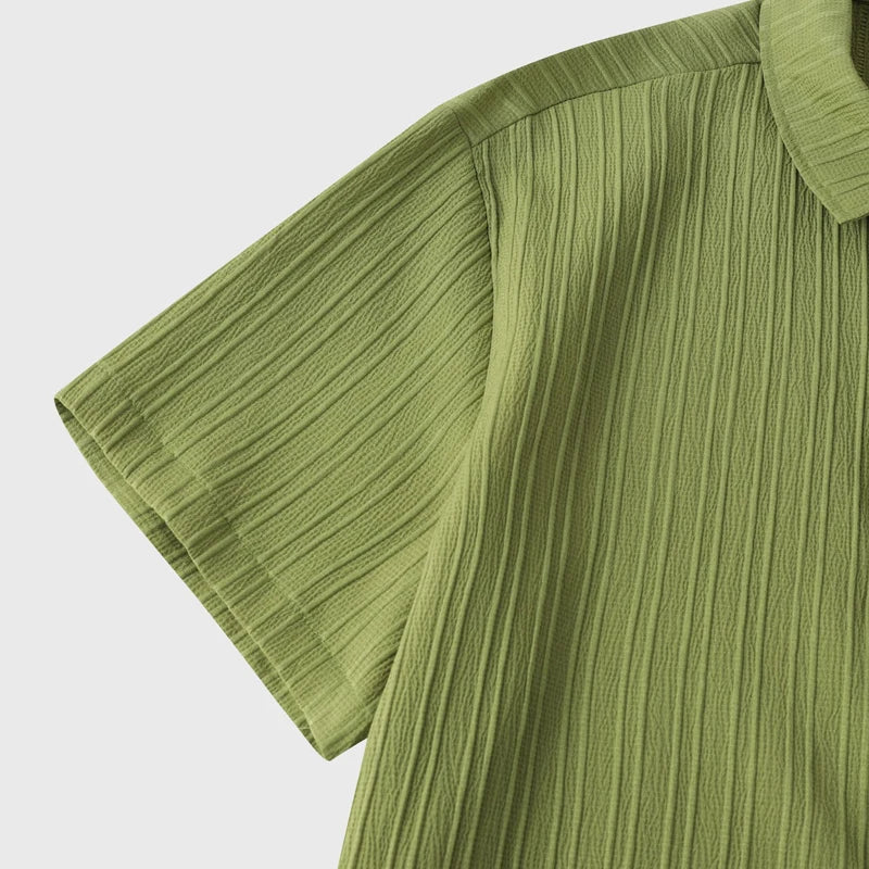 Men's Green Cotton Linen Short Sleeve Shirt – Casual Beach & Party Wear